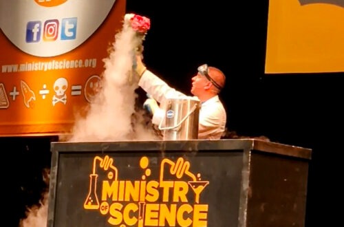 freezing flowers with liquid nitrogen experiment at Ministry of Science show